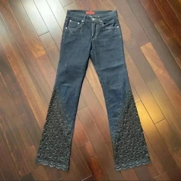 Raffinalla Straight Leg Jeans Beaded Lace Embroidered Dark Blue Denim Size 2/26 - Picture 17 of 17